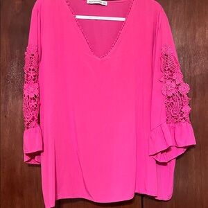 3/$28 Rusty Dusty Crochet Ruffle Sleeve Blouse 2X-3X